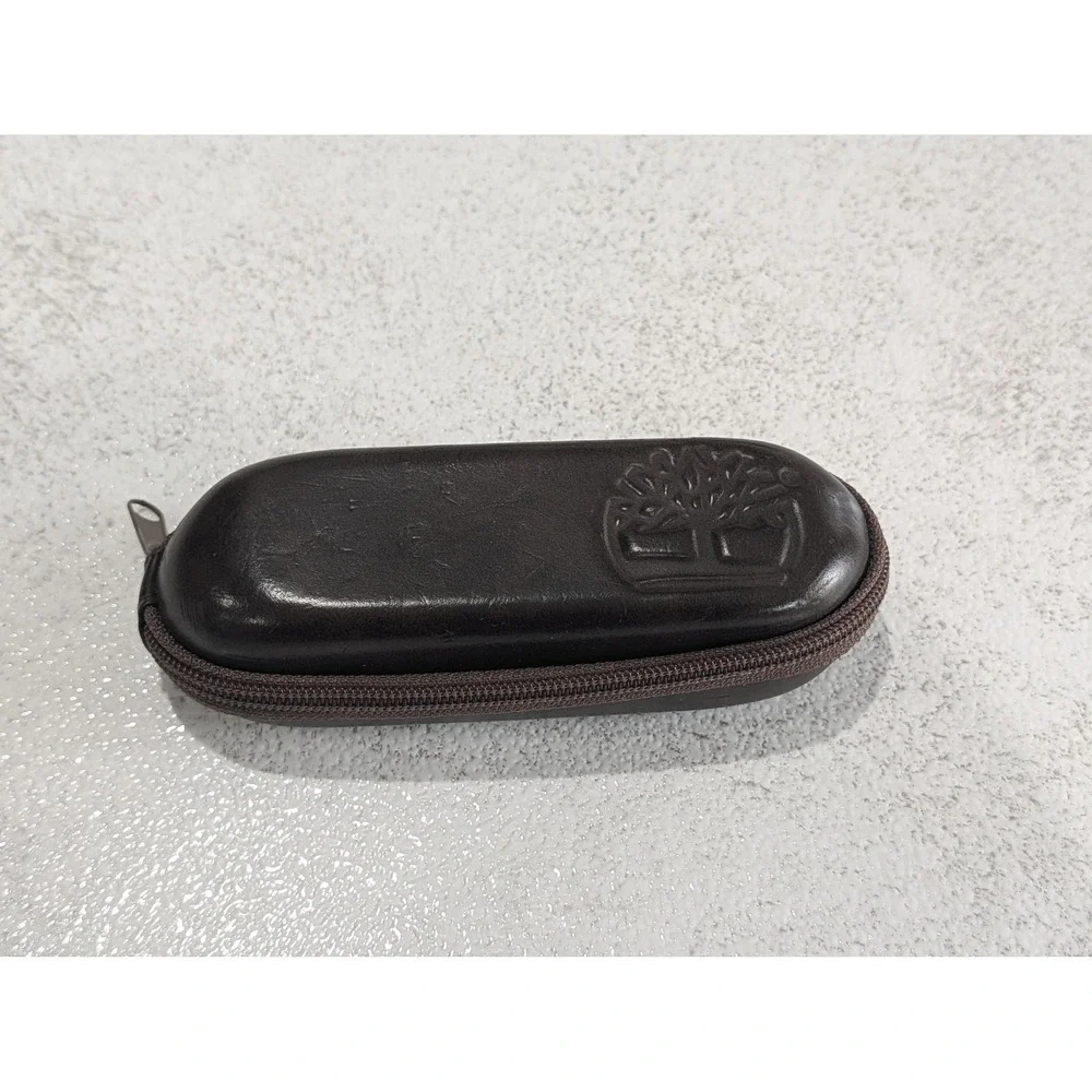 Timberland Brown Hard Shell Eyeglass Case | Zip Around | Logo